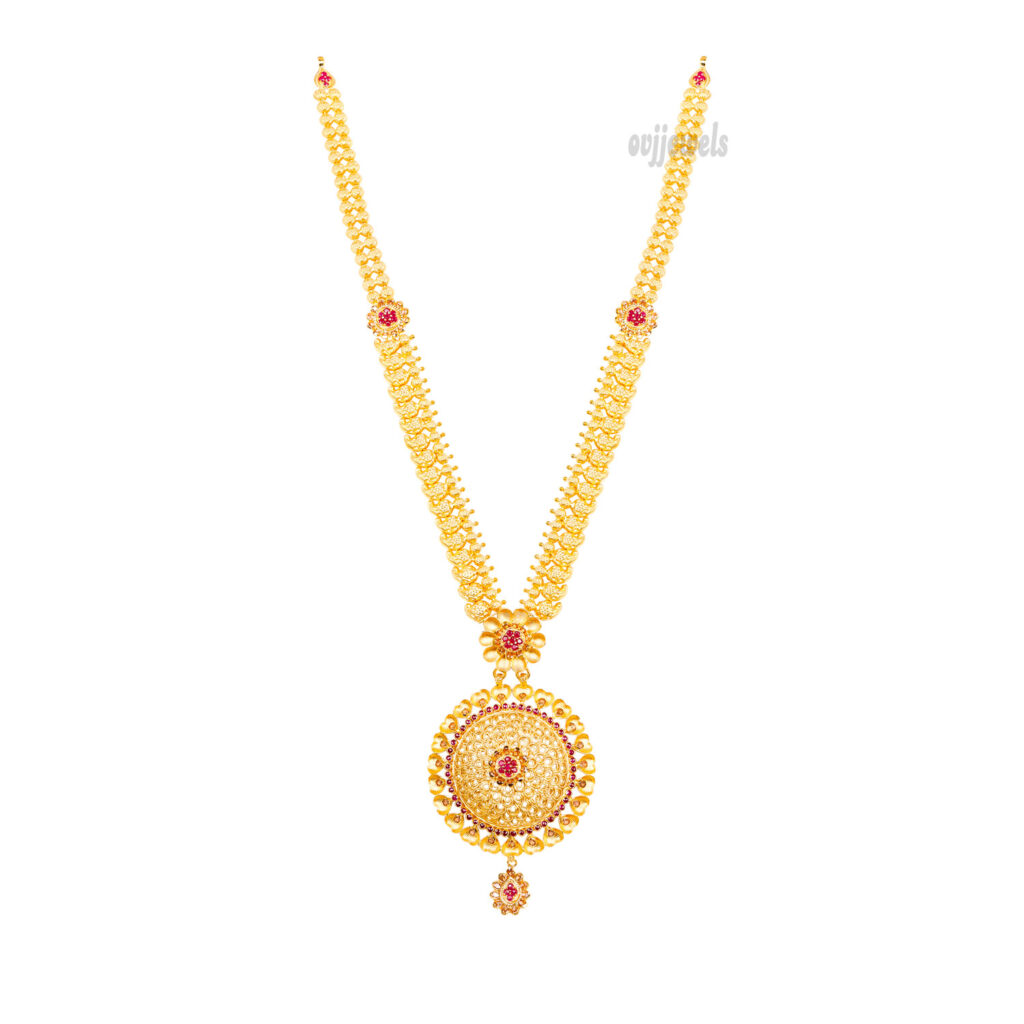 Gold flower pendent long necklace