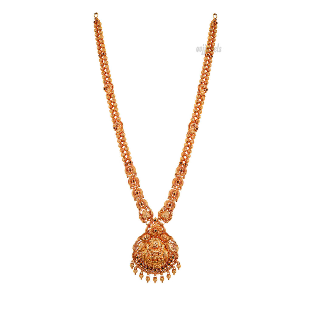 Antique Gold Ball Lakshmi Kemp Stone Women Long Necklace